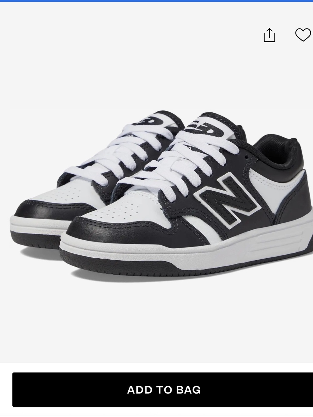 New Balance Kids 480 Black and White Leather Perforated Sneakers